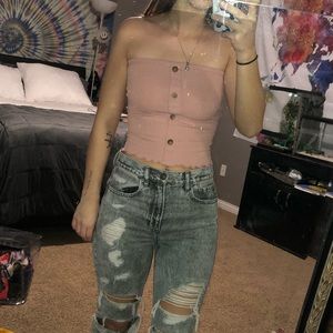 Blush colored tube top w/ button detail